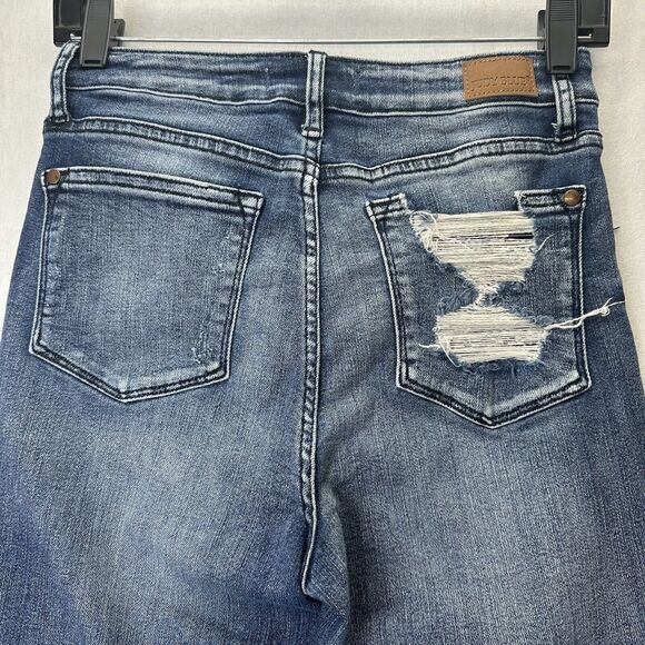 Judy Blue Jeans 3 26 Relaxed Shelley High Rise Slim Straight Blue Denim Distress - Picture 5 of 12